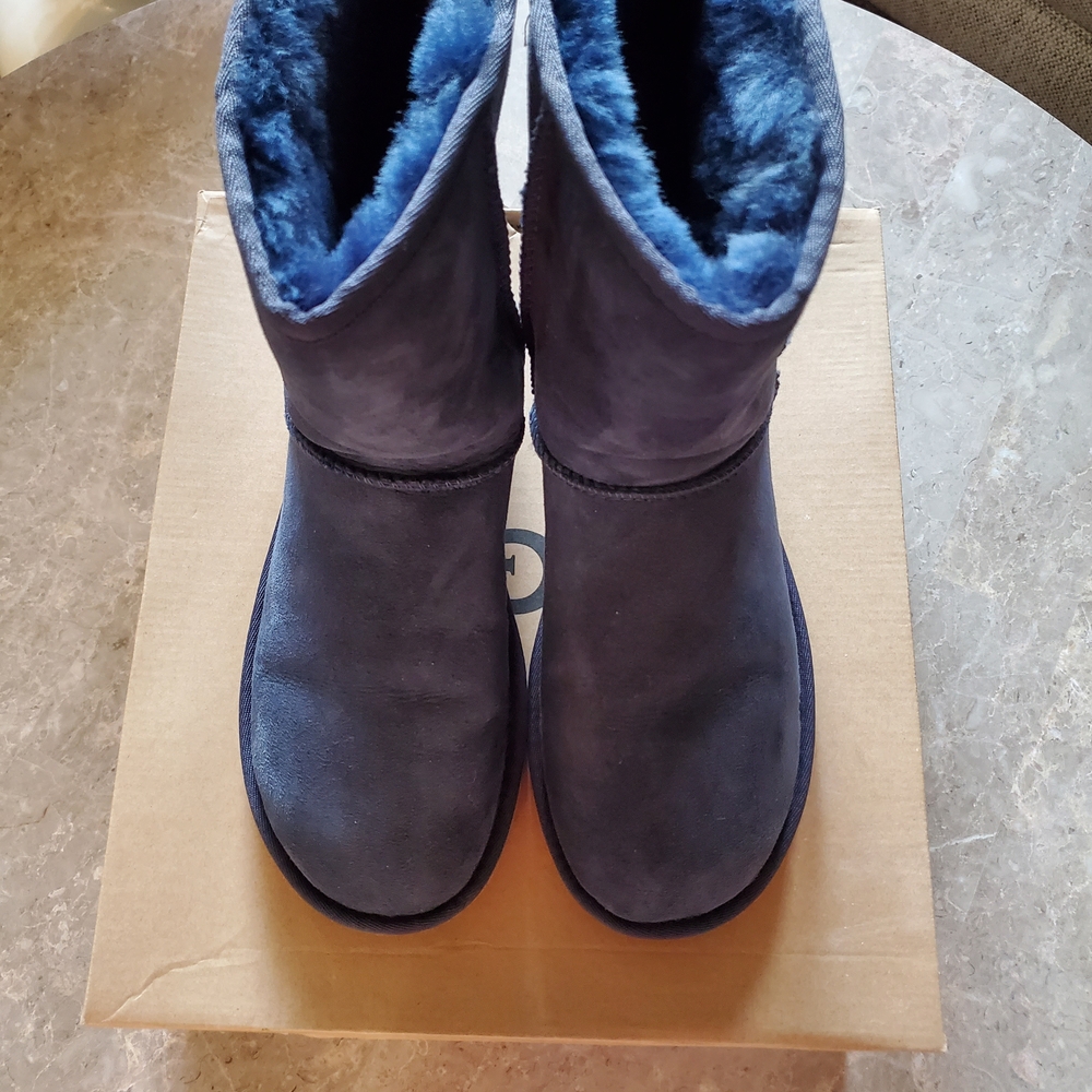 UGG Navy Classic Short Shearling Booties